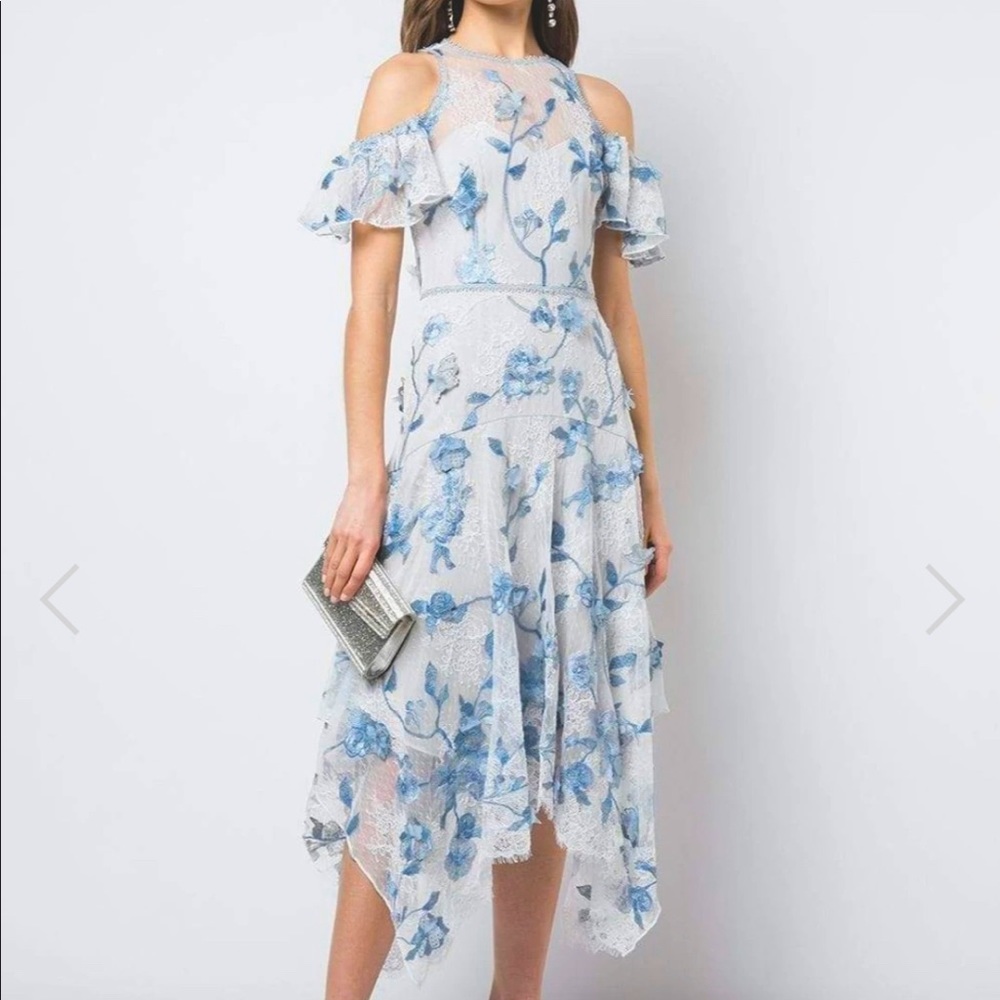 NWT Marchesa Cold Shoulder Tea Length Dress
